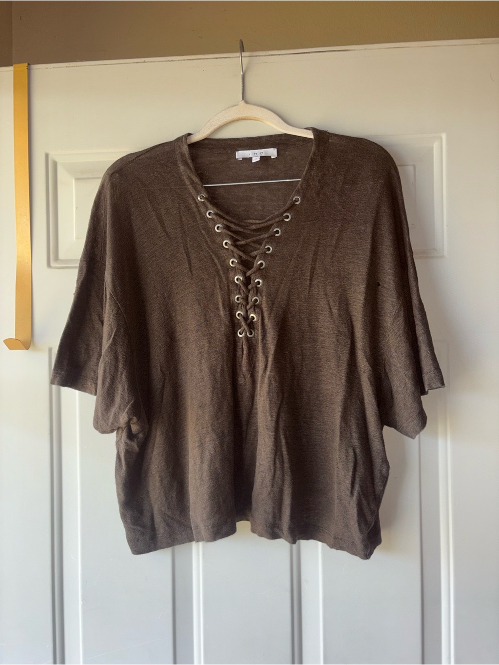 IRO brown lace-up linen oversize crop top size S *Flaw*